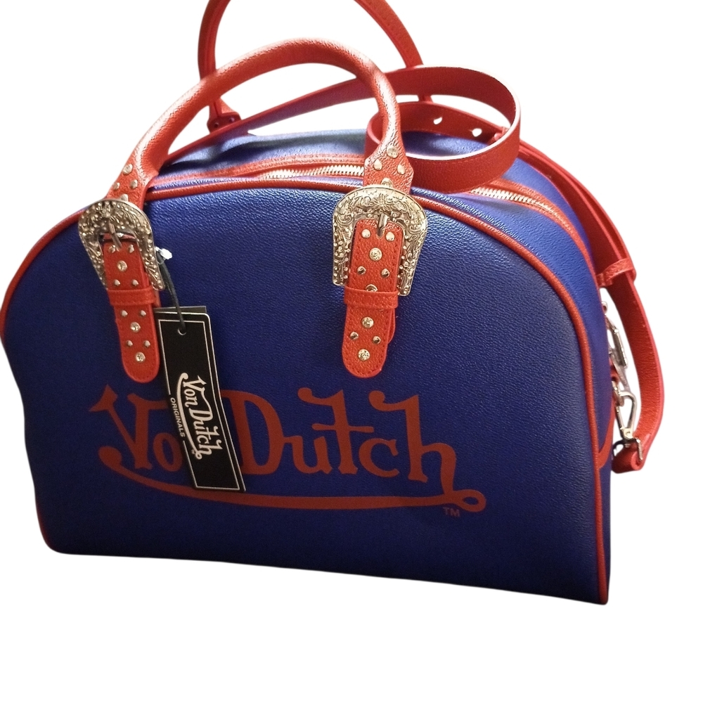 Von Dutch Original Red and Blue Rhinestones DuffleBag, NWT Hard To Find! - Picture 4 of 12